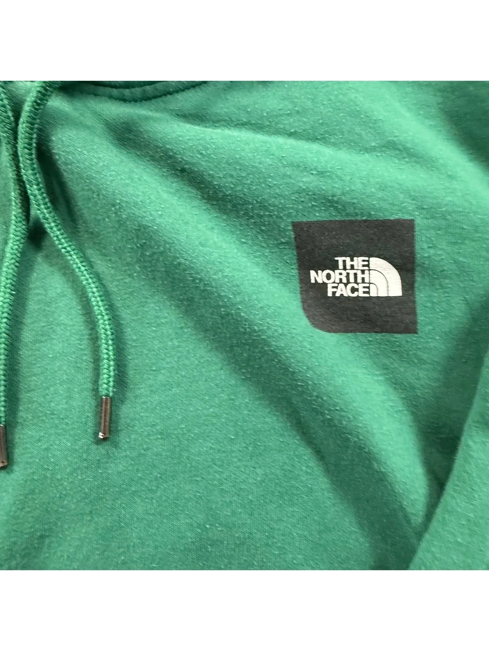 The North Face Mens XL Box Logo Pullover Hoodie Green Sweatshirt Distressed